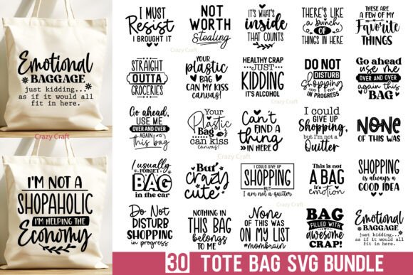 30 Funny Tote Bag SVG Bundle