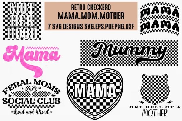 Retro Checkered Mama Mother SVG Bundle